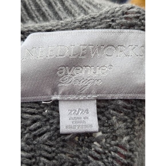 Avenue Needle Works Women's Long Sleeve V-Neck Sweater Gray Size 22/24 - Picture 6 of 6